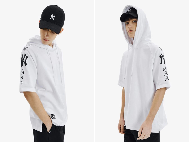 Áo hoodie tay ngắn nam phối kết với mũ trùm Symbol MLB