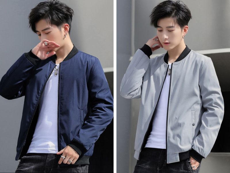 Áo khoác bomber phối áo thun và quần jeans