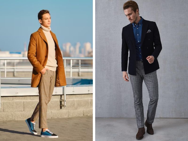 Phối quần baggy kẻ caro với áo blazer