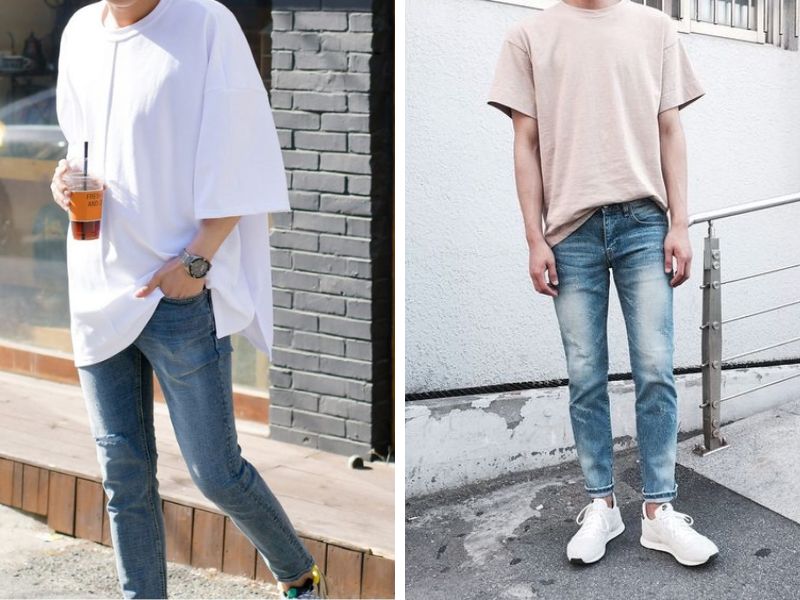 Phối áo phông rộng với quần jeans slimfit