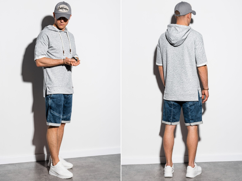 Áo hoodie tay ngắn cho nam kết hợp với quần short thể hiện sự trẻ trung, năng động