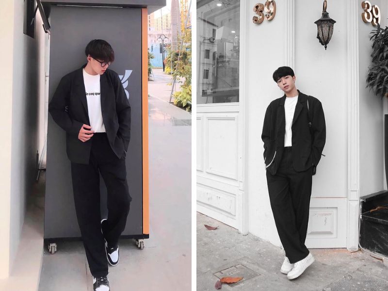 Set áo Blazer và quần dài ống rộng nam trẻ trung