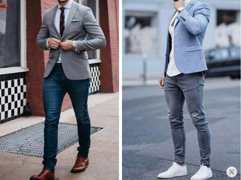 Outfit công sở ấn tượng khi kết hợp áo vest và quần jean ôm nam