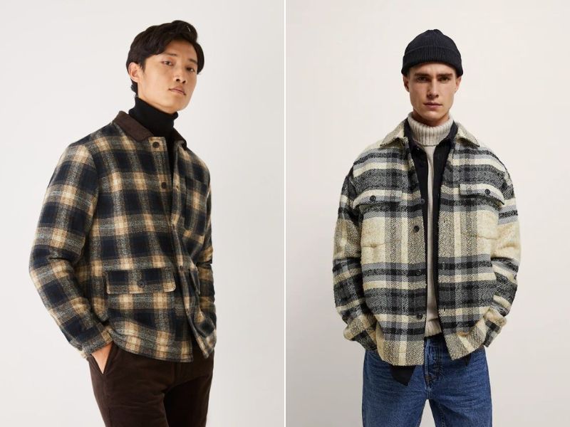 Phối đồ với áo flannel nam cùng áo len cổ lọ