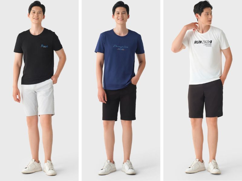 Quần short kaki phối áo thun slimfit