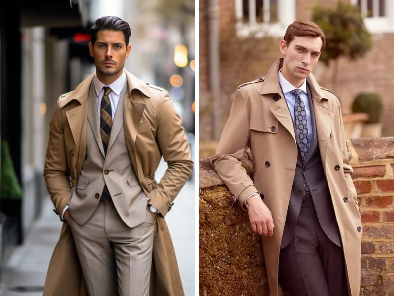 ​​​​​​​​​​​​​​Phối đồ với trench coat nam với bộ suit elegant