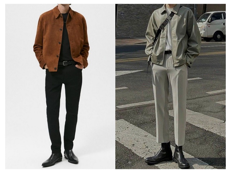 Outfit khoác Jacket, quần âu cùng giày chelsea boot rất phù hợp để diện đi chơi hoặc hẹn hò