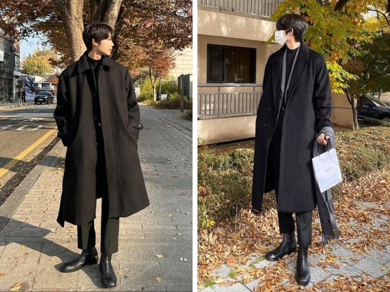 Phối đồ áo dạ nam theo style “all black”