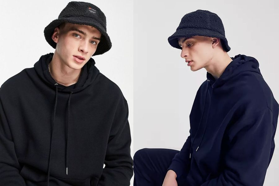 Mũ bucket lông cừu phối áo hoodie