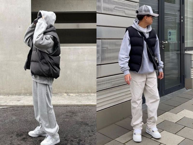 Phối áo gile nam với áo hoodie phong cách