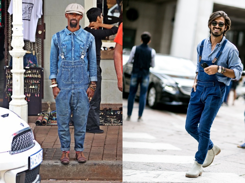 Phối đồ với quần yếm nam theo phong cách “denim on denim”