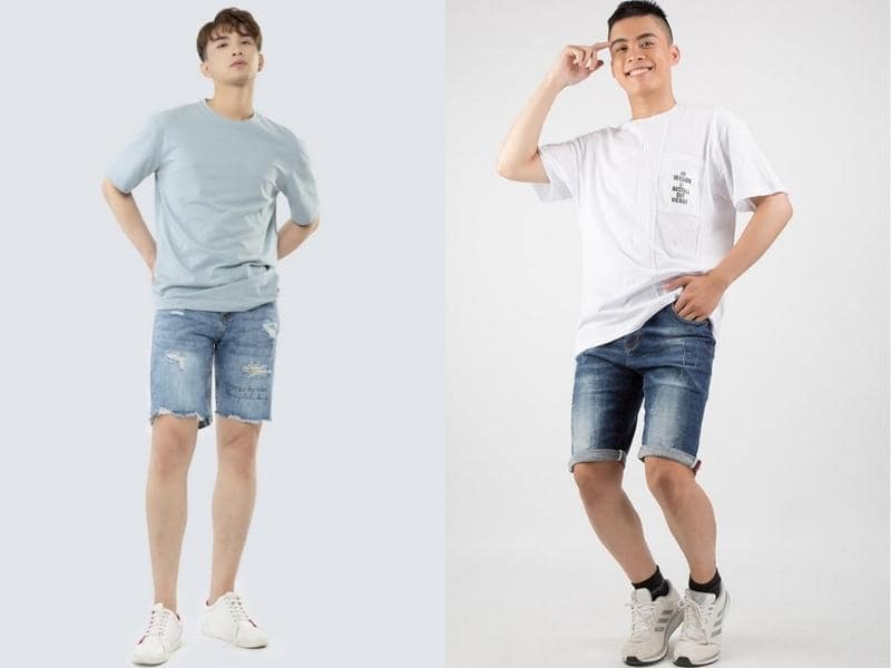 Áo thun phối quần short jean