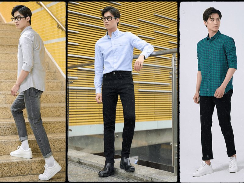 Quần jean mix sơ mi dài tay là sự lựa chọn hoàn hảo cho các chàng thích style basic 