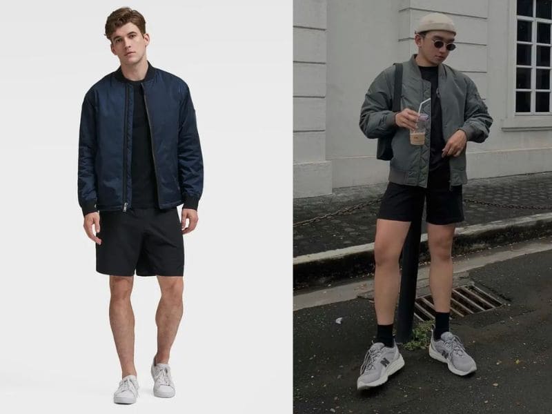 Kết hợp quần short nam cùng áo khoác bomber
