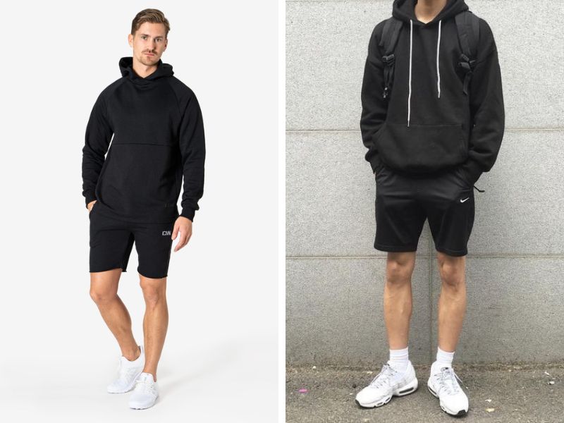 Phối áo hoodie và quần shorts thể thao