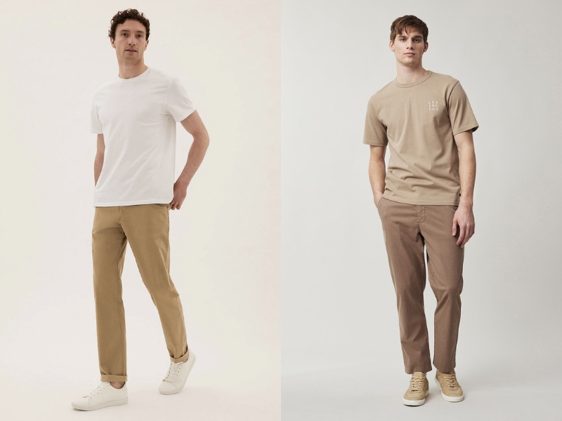 Phối quần chinos màu beige với áo phông