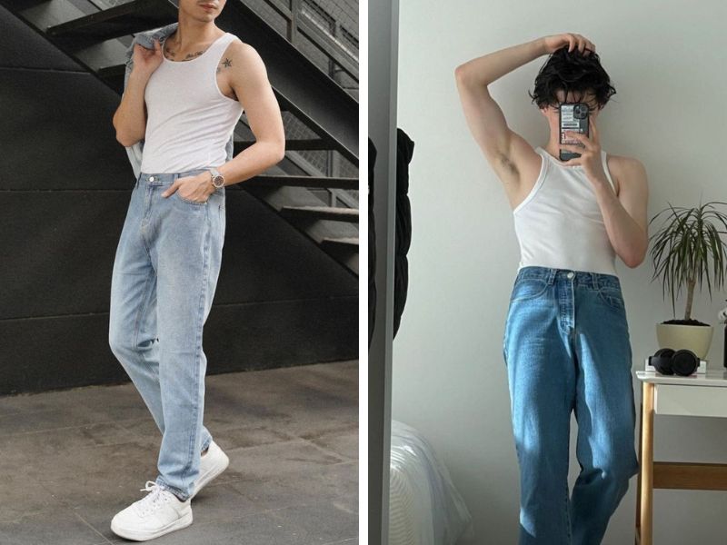 Áo tanktop phối quần jean nam