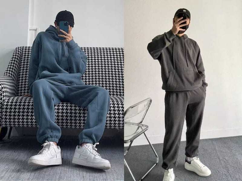 Outfit áo hoodie kết hợp quần nỉ dành cho mùa đông