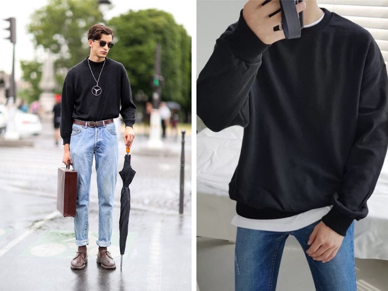 Style hàn quốc basic cho nam áo nỉ cùng quần jeans