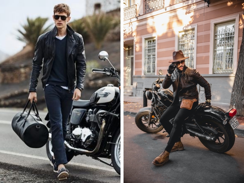 Phối đồ đi phượt cho nam giữa áo khoác nam biker cùng quần jean