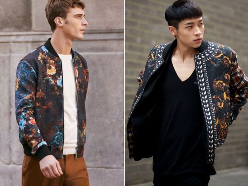 Phối áo bomber hoạ tiết nam với áo thun