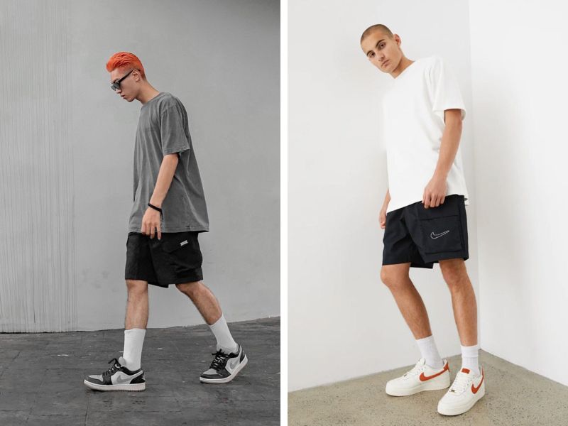 Giày nike nam phối với quần short 