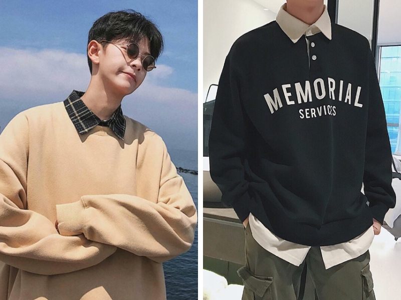 Áo sweater phối áo sơ mi