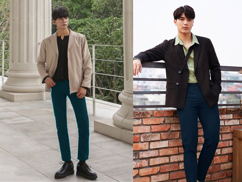 Nếu những bộ suit quá già dặn so với bạn thì hãy thử phối với áo blazer, style này sẽ mang  hơi hướng Hàn Quốc trẻ trung và đầy cá tính