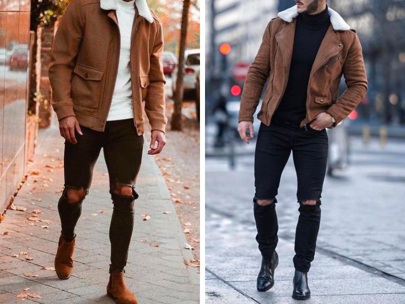 Phối áo khoác dạ nam lót lông với giày chelsea boots 