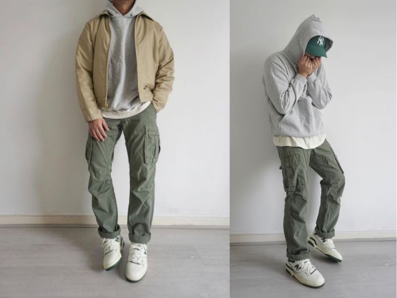 Cách phối đồ với cargo pants nam cùng áo hoodie 