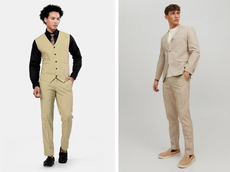 Phối quần kaki kem nam với áo vest hay áo blazer trưởng thành