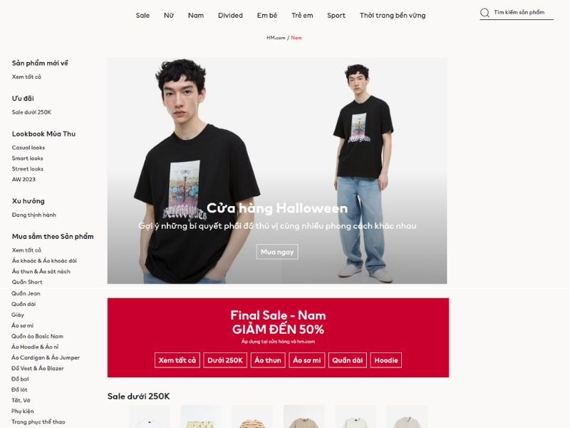 Trang web thời trang nam của H&M