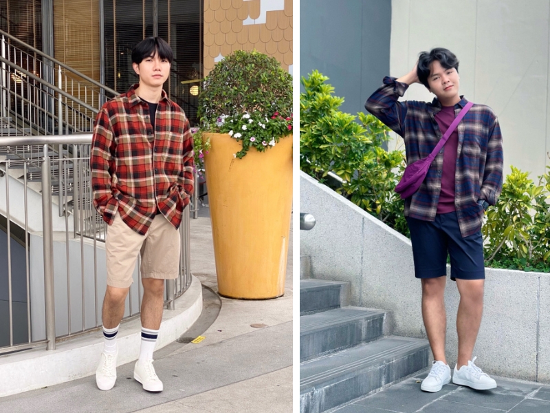 Cá tính hơn với áo khoác flannel cùng quần short