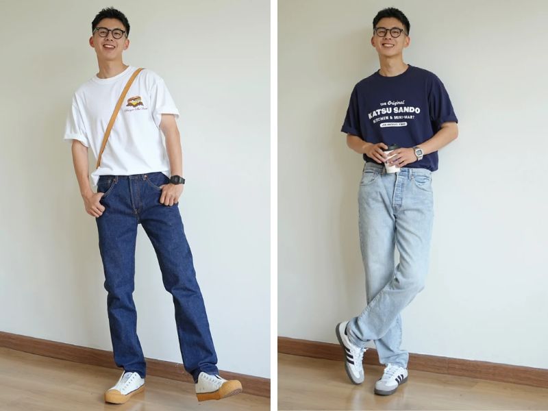 Mix áo và quần jeans màu sắc cơ bản