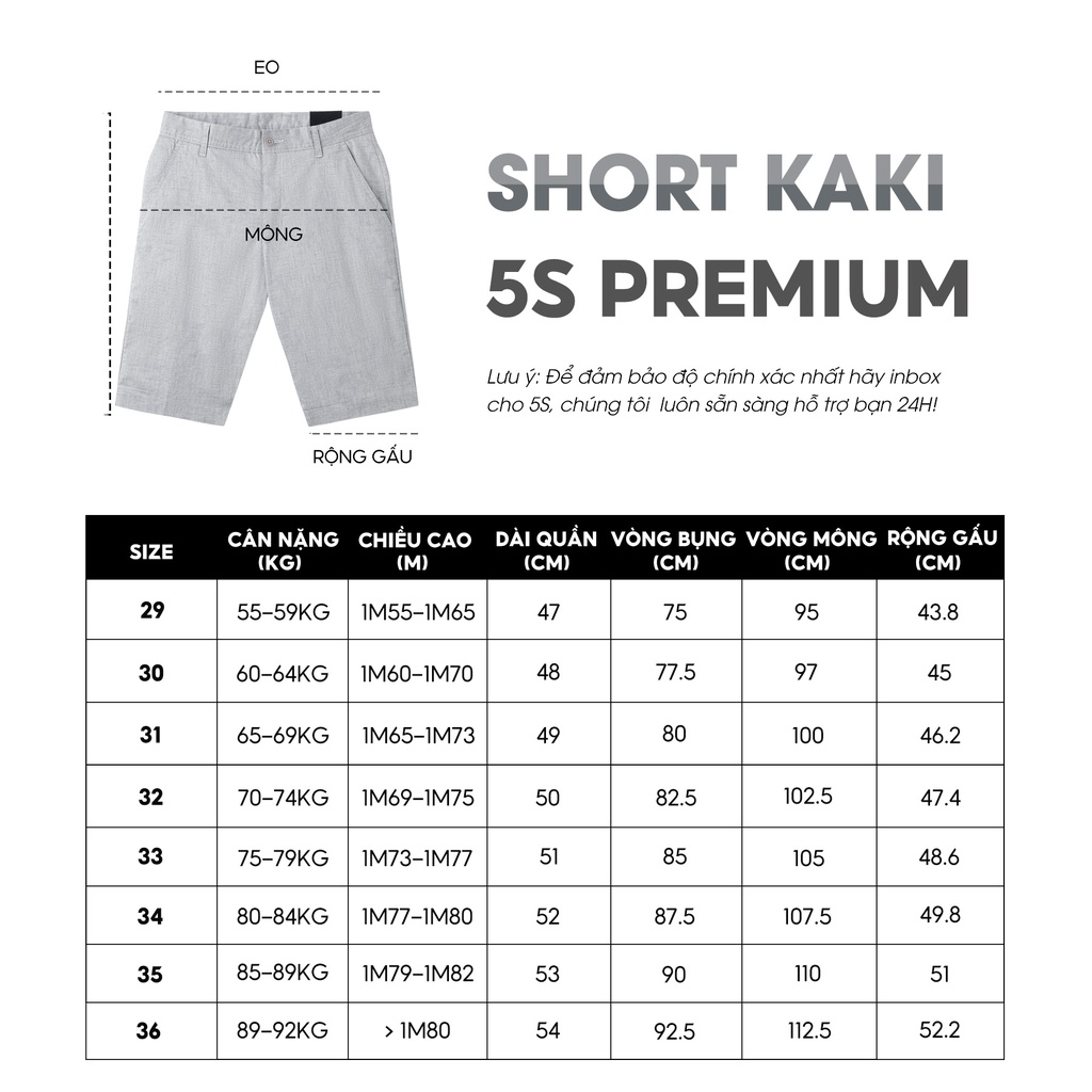 Bảng size short Kaki