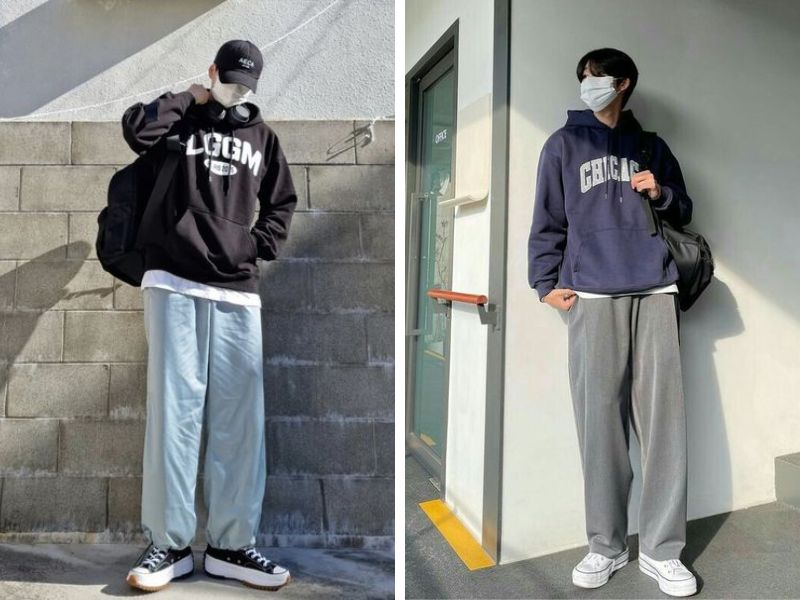 Kết hợp áo hoodie cùng quần ống rộng