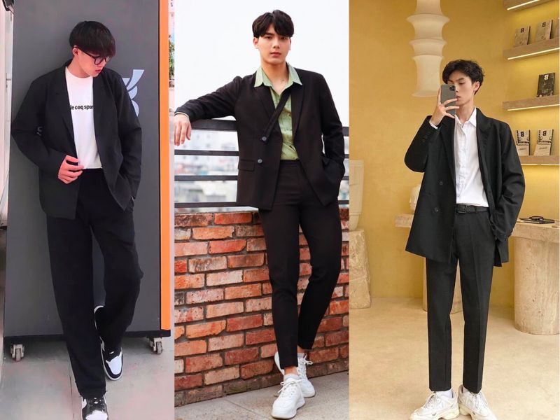 Sự kết hợp hoàn hảo giữa áo blazer và áo thun tạo nên hiệu ứng giúp chàng trai gầy trông đầy đặn, mập mạp hơn 