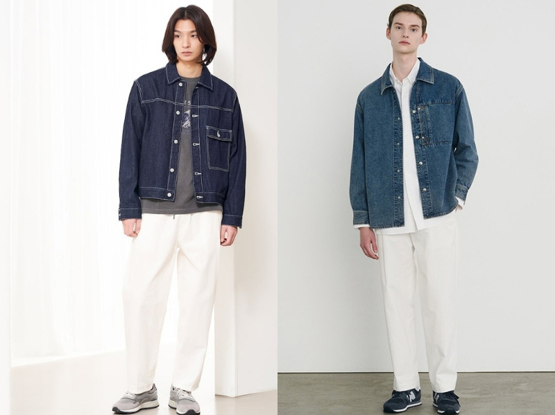 Mix quần baggy chinos với denim jacket