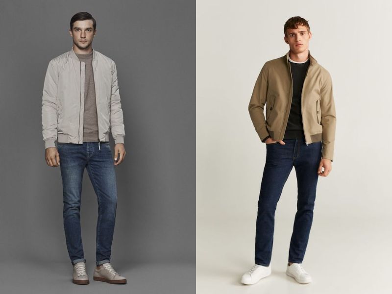 Quần jean ống côn và áo bomber là hai item thời trang phổ biến