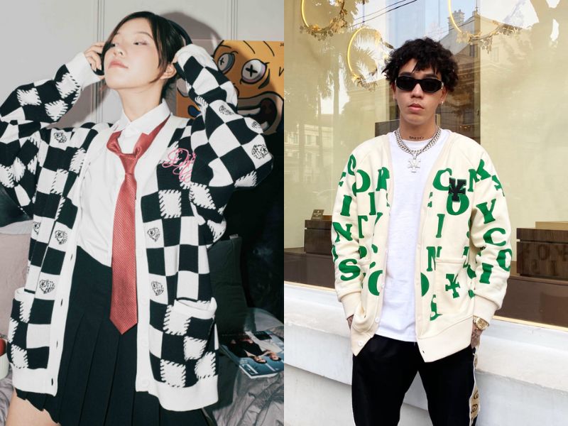 Mẫu áo cardigan local brand Dirty Coins ấn tượng với những họa tiết nổi bật 