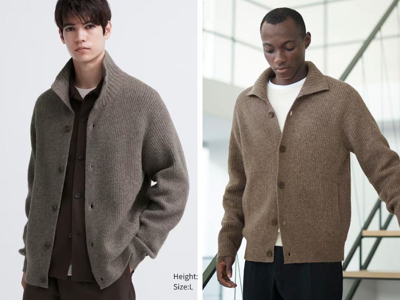 Áo len cardigan nam dáng dài màu nâu của Uniqlo