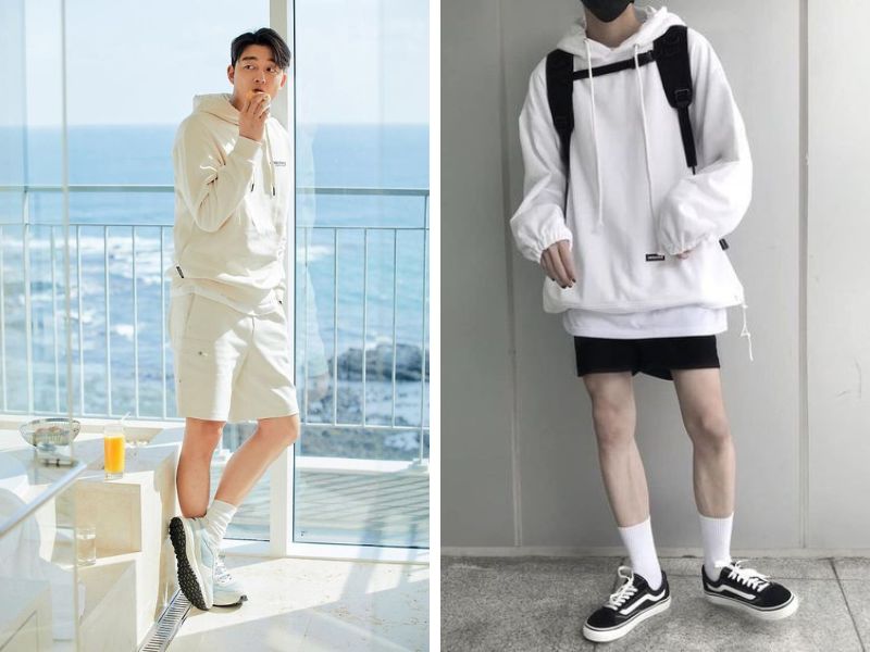 Năng động, trẻ trung khi kết hợp áo hoodie trắng nam với quần short