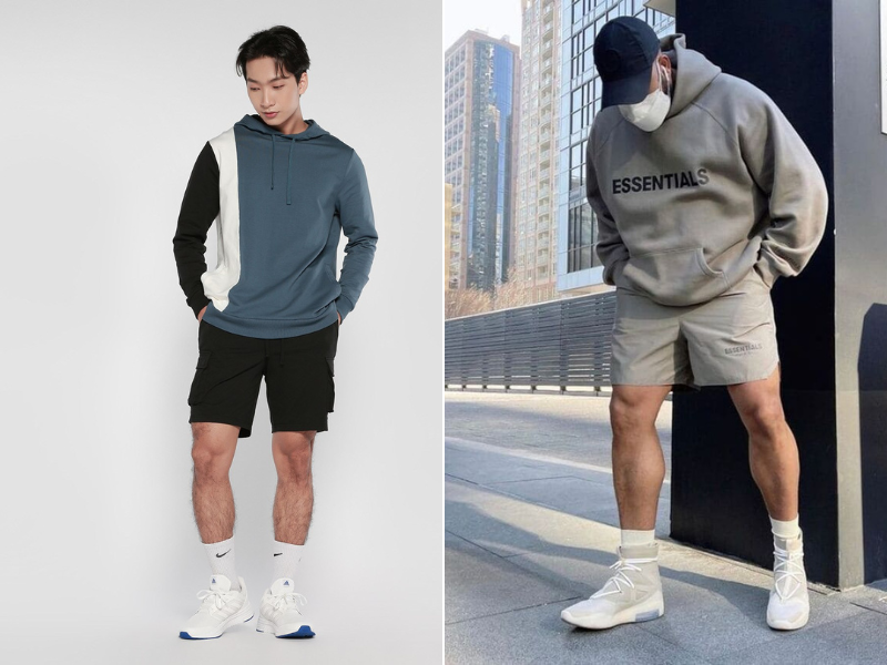 Áo hoodie kết hợp với quần short thể hiện cá tính mạnh mẽ