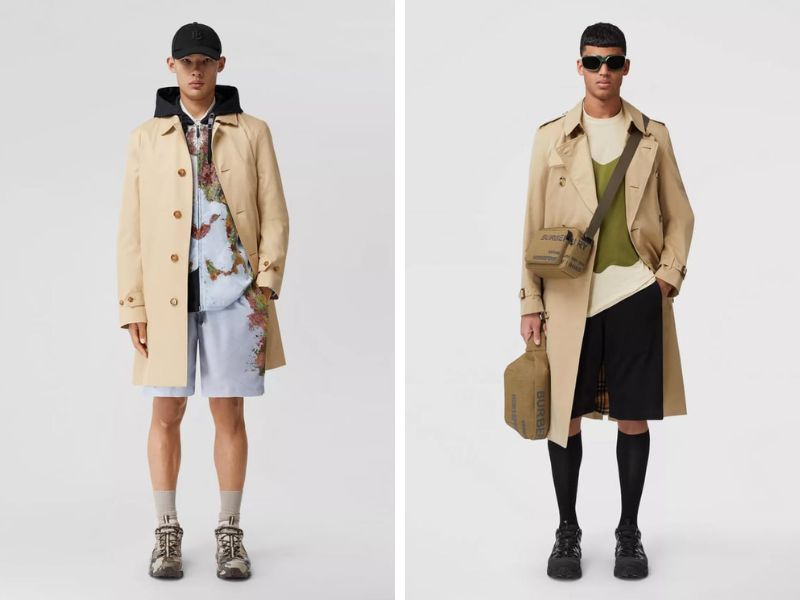 ​​​​​​​​​​​​​​Phối đồ với trench coat nam với quần short, giày sneaker 