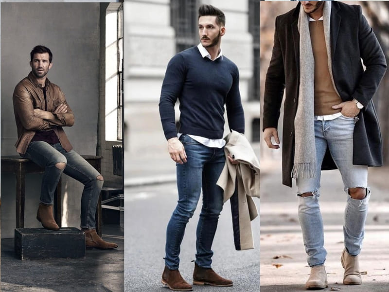 Phối giày tây không dây cùng quần jean xám slim-fit