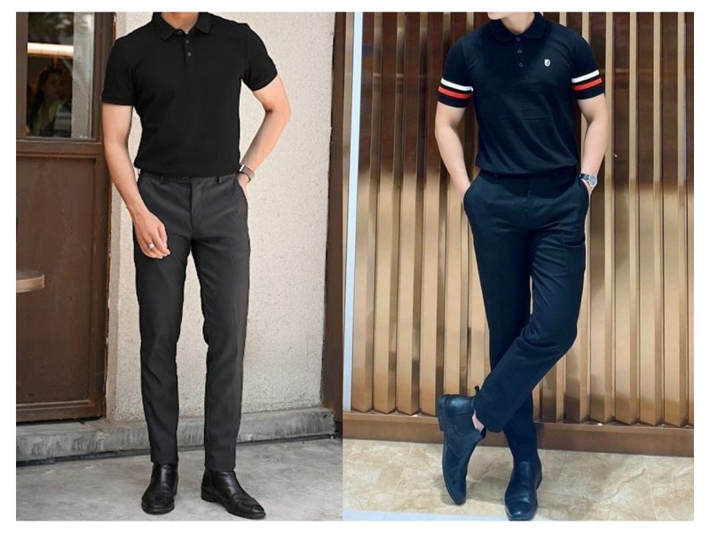 Áo polo phối cùng quần âu và chelsea boot mang đến nét thời thượng, độc đáo