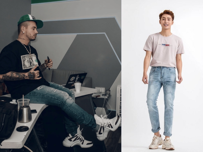 phối đồ với giày Louis Vuitton và quần jeans