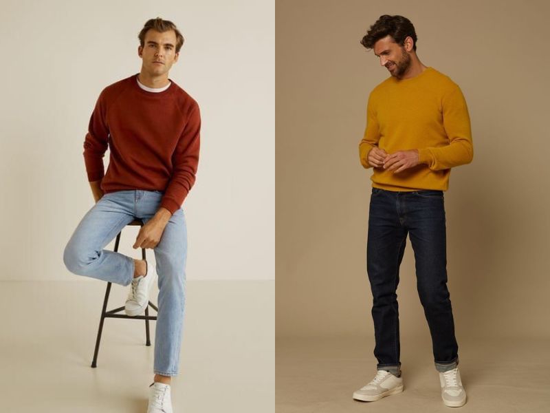 Mix áo sweater với quần jean vintage nam