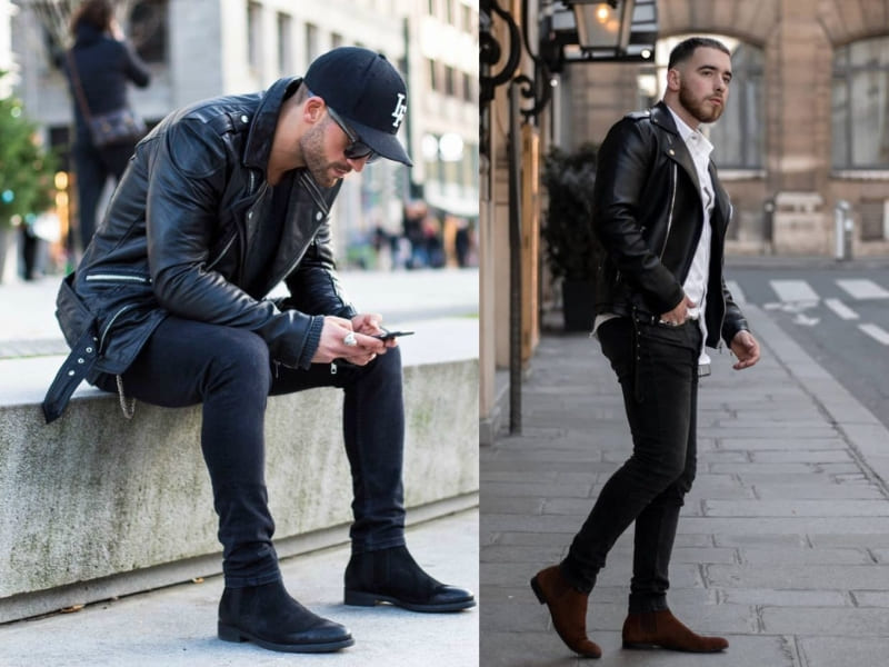 Cách phối quần jean Skinny nam với áo khoác da