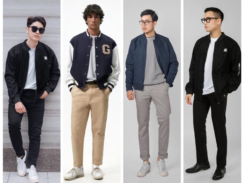 Phối áo bomber kaki nam với quần ống rộng